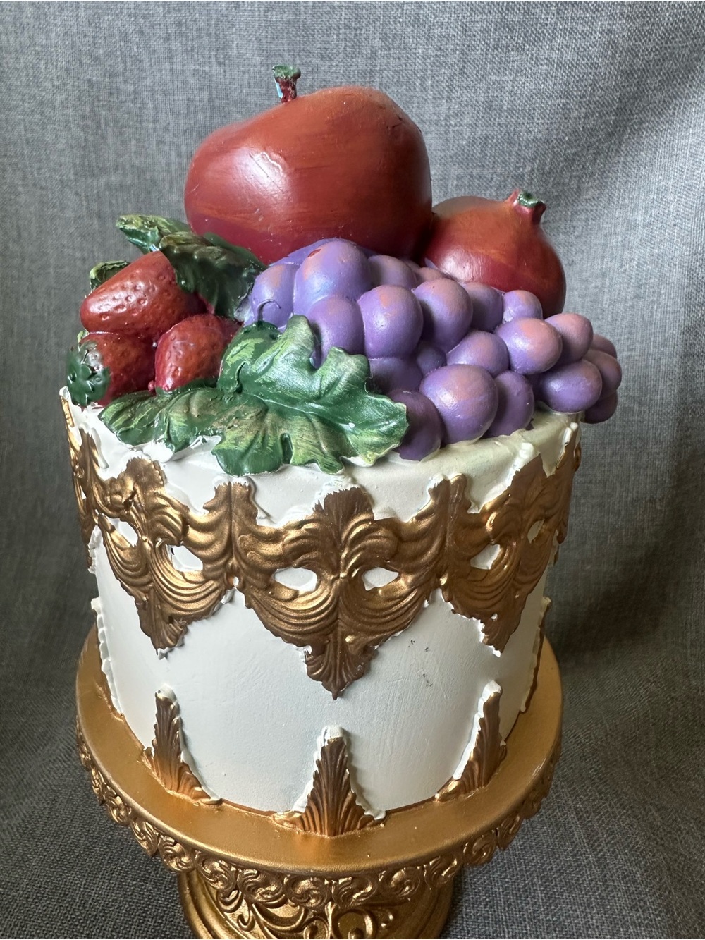 12” Fall Harvest Fruit Faux Gold Tabletop Cake - Picture 2 of 11